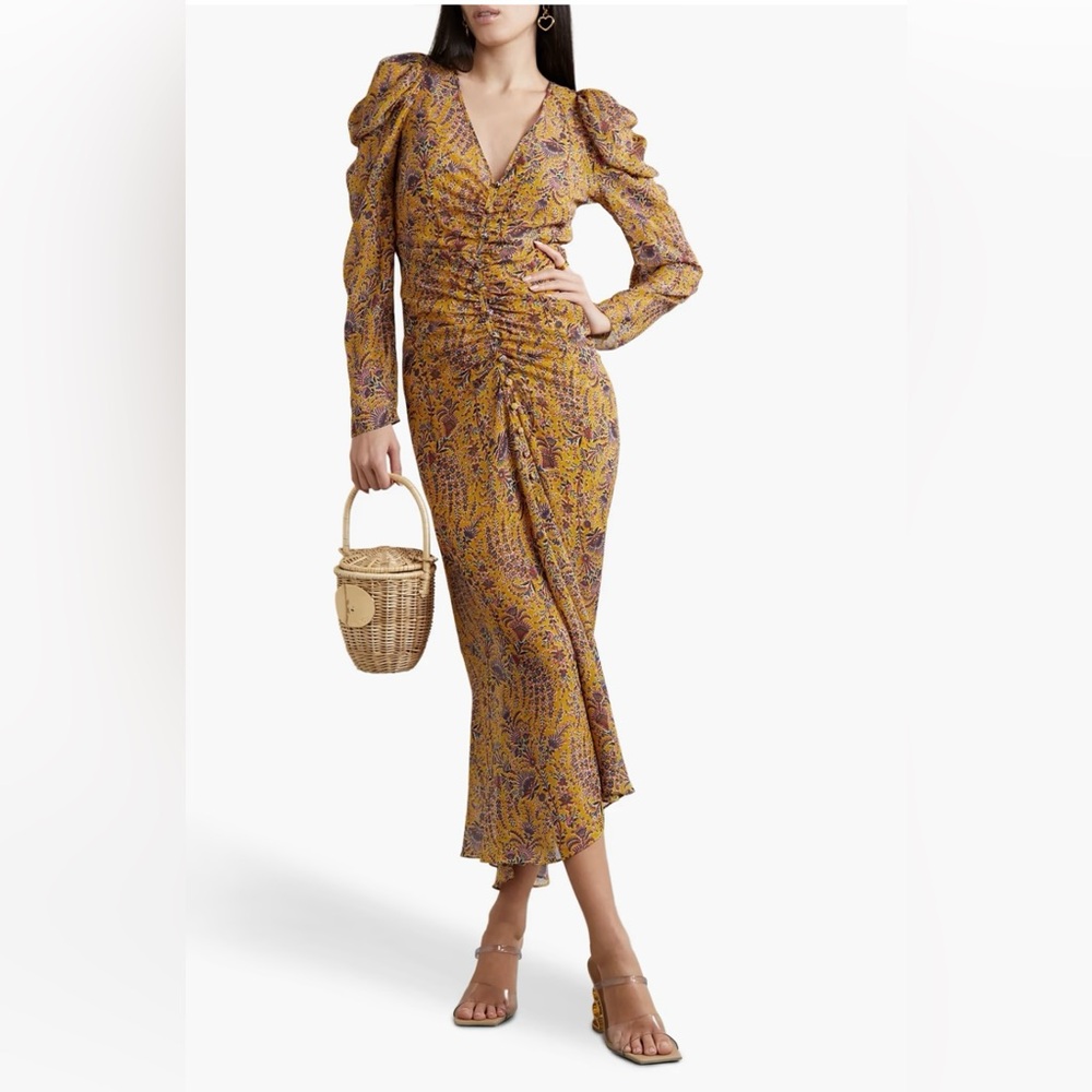 VERONICA BEARD 🤎💛💜🧡🤎💛💜🧡
Ferrara ruched printed silk-crepe maxi dress